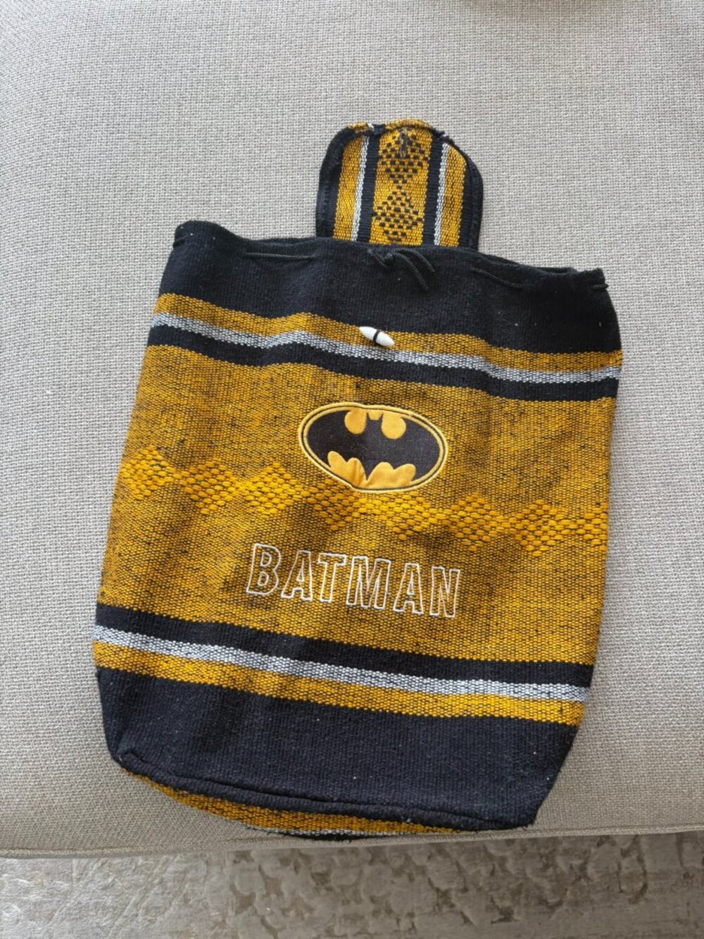 Batman Drawstring Backpack - Black and Yellow/Orange Fabric